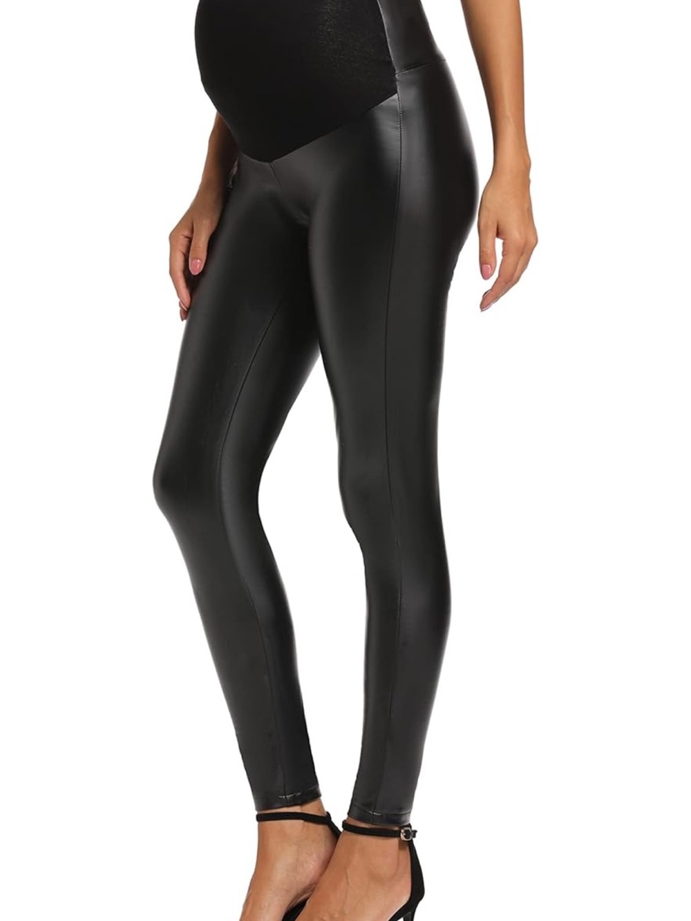 Maternity Faux Leather Leggings - Black. Size large.
